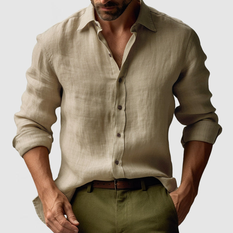 Hommes - Chemise à manches longues - Lin vintage - Élégante tenue décontractée pour toutes les occasions