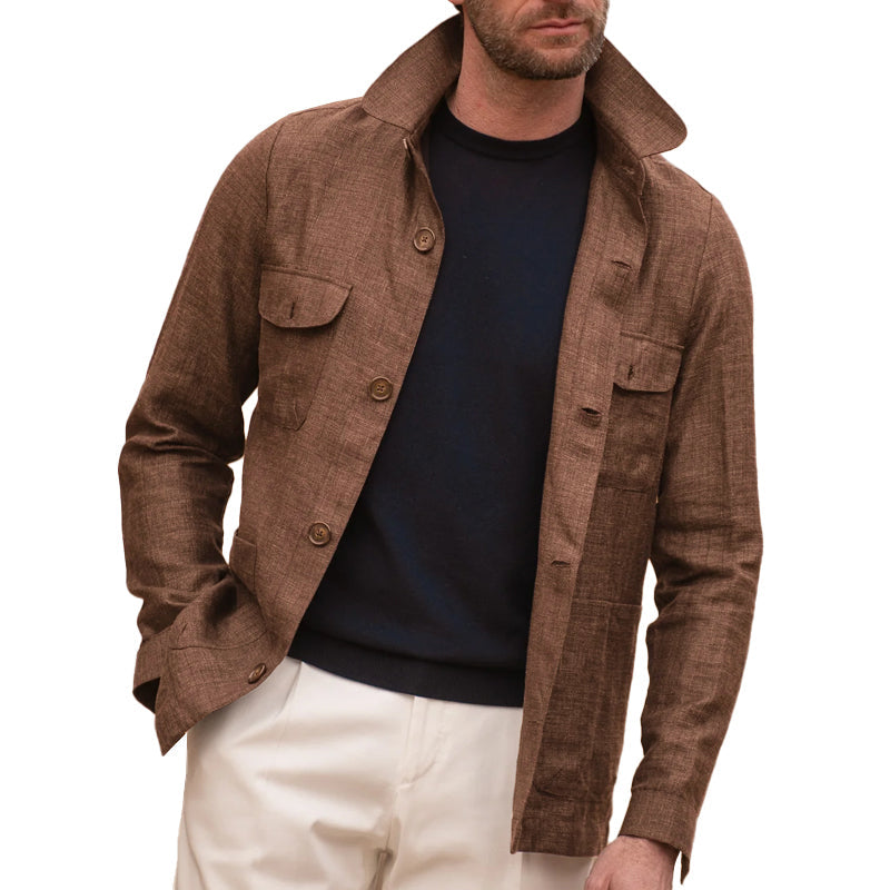 Hommes - Veste décontractée - Lin - Légère et élégante, coupe simple, manches longues - Mode estivale