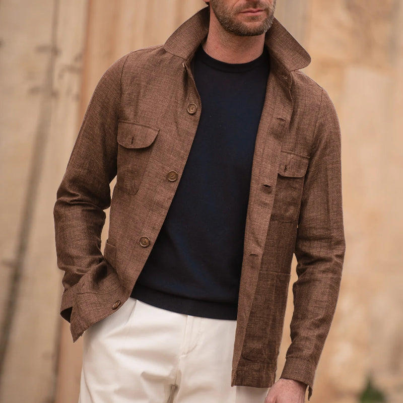 Hommes - Veste décontractée - Lin - Légère et élégante, coupe simple, manches longues - Mode estivale