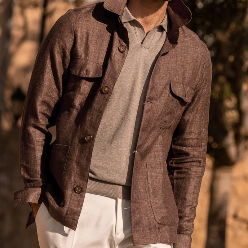 Hommes - Veste décontractée - Lin - Légère et élégante, coupe simple, manches longues - Mode estivale