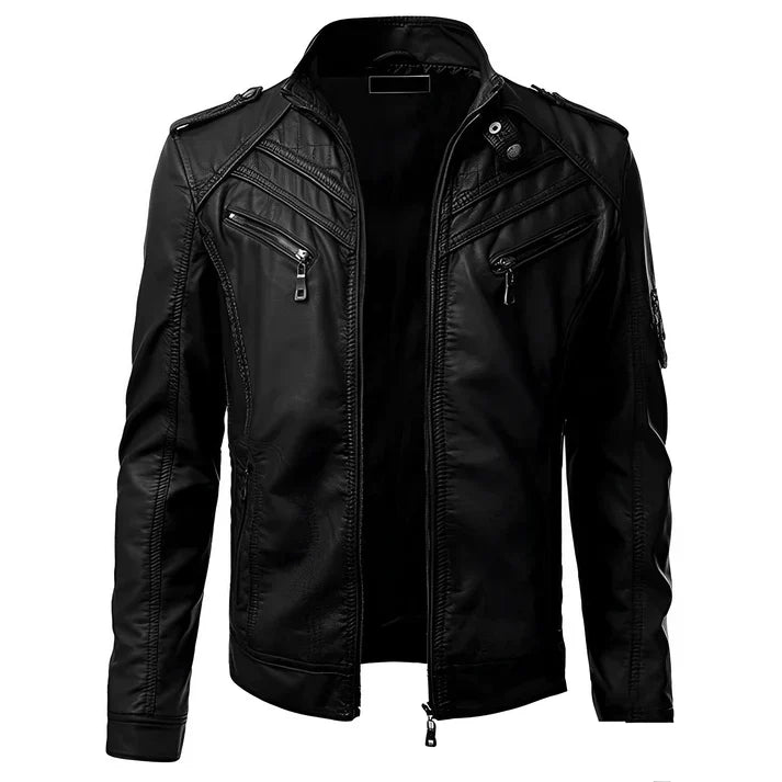 Hommes - Veste de motard élégante - Cuir - Poches multiples - Veste en tendance pour un style audacieux