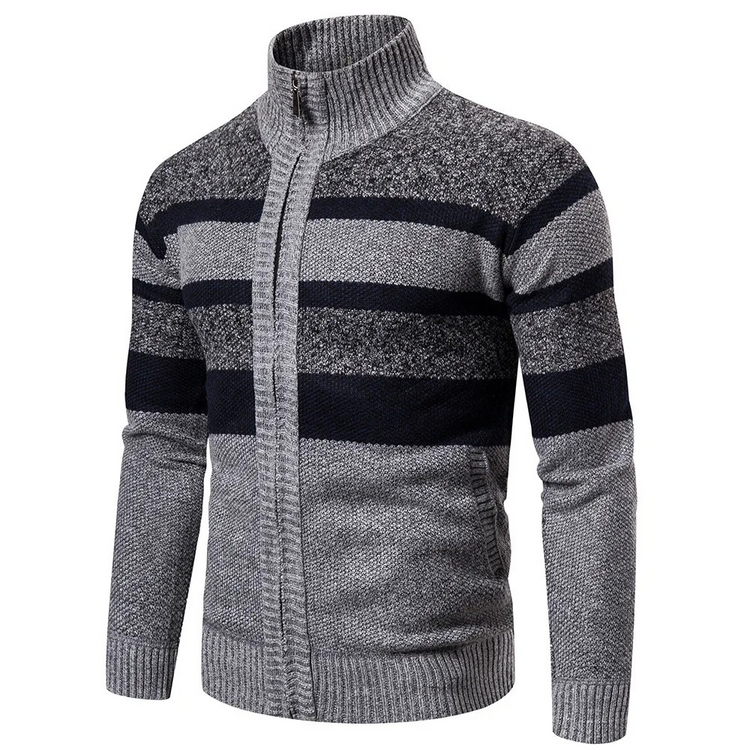 Hommes - Cardigan rayé en maille - Col montant confortable - Vêtement tendance pour un style décontracté