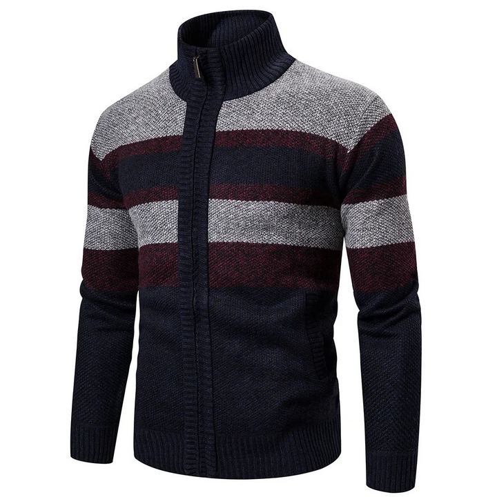 Hommes - Cardigan rayé en maille - Col montant confortable - Vêtement tendance pour un style décontracté