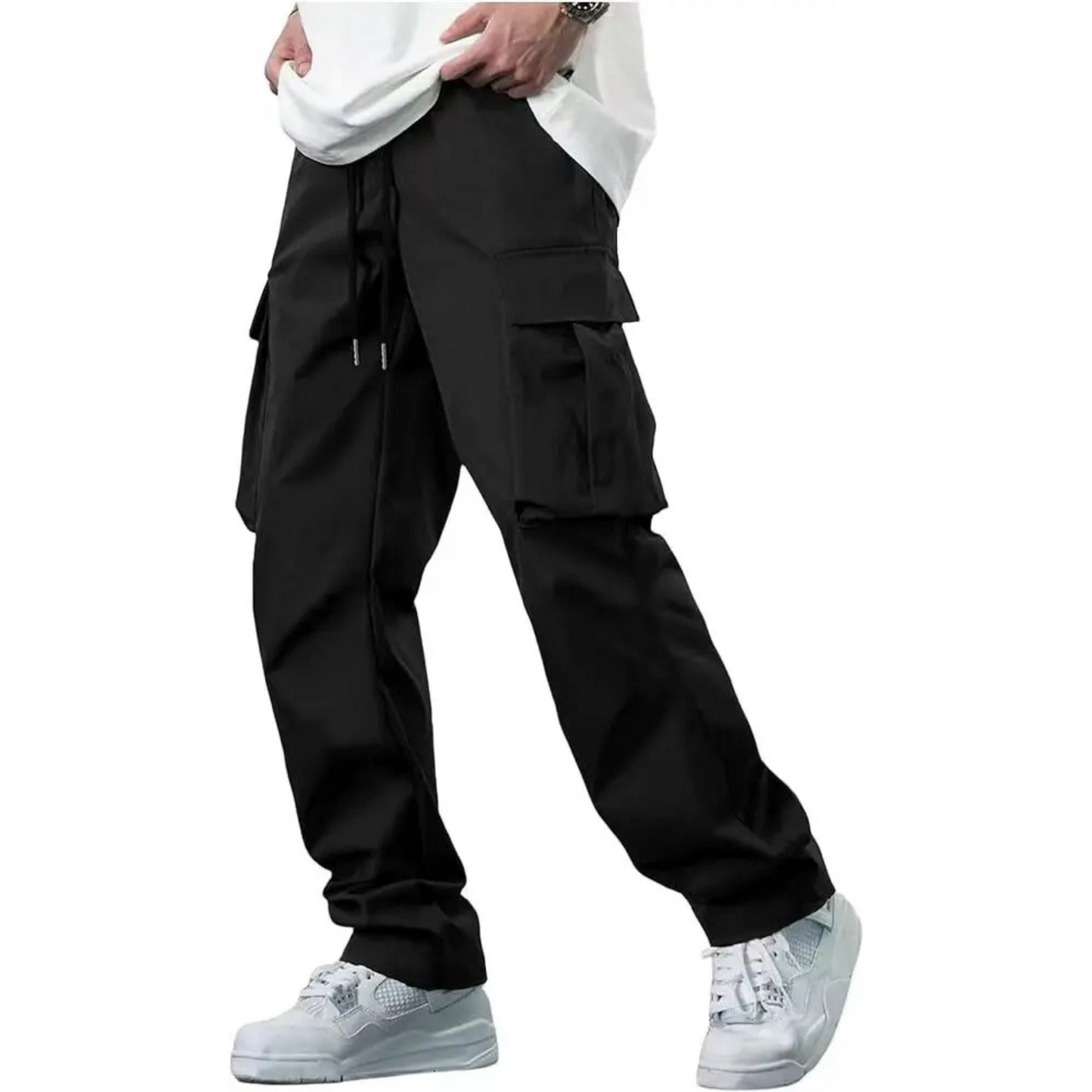 Hommes - Pantalon cargo à taille haute - jambe droite - Confortable et pratique