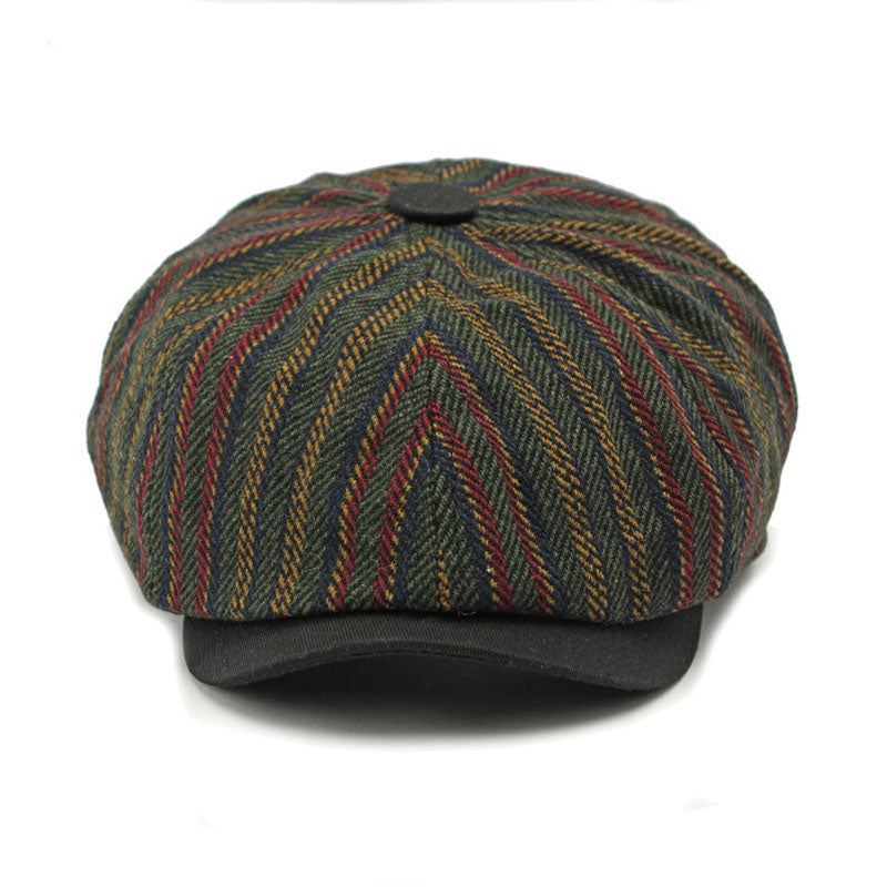 Hommes - Chapeau Newsboy Vintage Rayé - Mélange de coton et de lin - Élégant et Confortable - Style Bohème