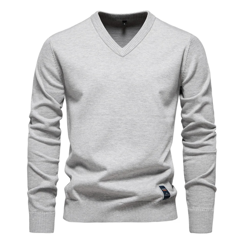 Hommes - Pull à col en V en coton doux - Logo brodé discret - Confort et élégance au quotidien