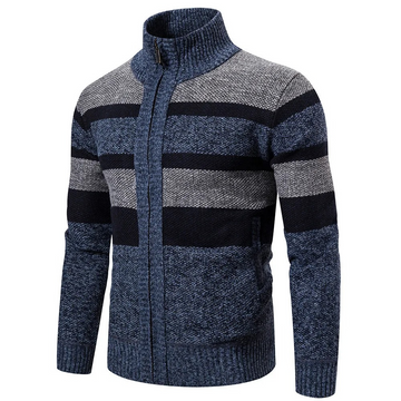 Hommes - Cardigan rayé en maille - Col montant confortable - Vêtement tendance pour un style décontracté