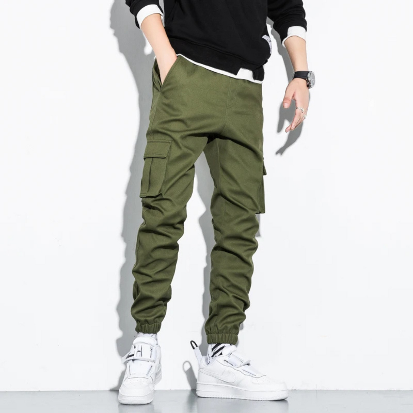 Hommes - Pantalon cargo grande taille - Cordon de serrage, poches multiples - Confort et commodité