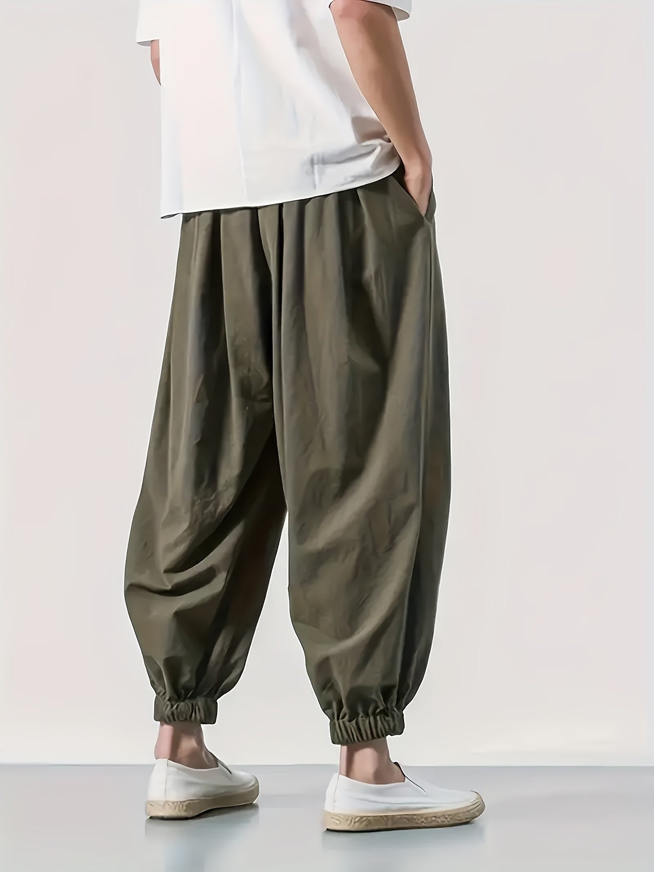 Homme - Pantalon de harem - Lin léger - Confortable et élégant pour un look décontracté