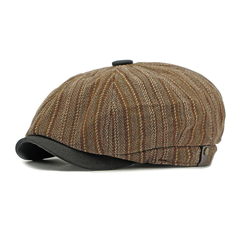 Hommes - Chapeau Newsboy Vintage Rayé - Mélange de coton et de lin - Élégant et Confortable - Style Bohème
