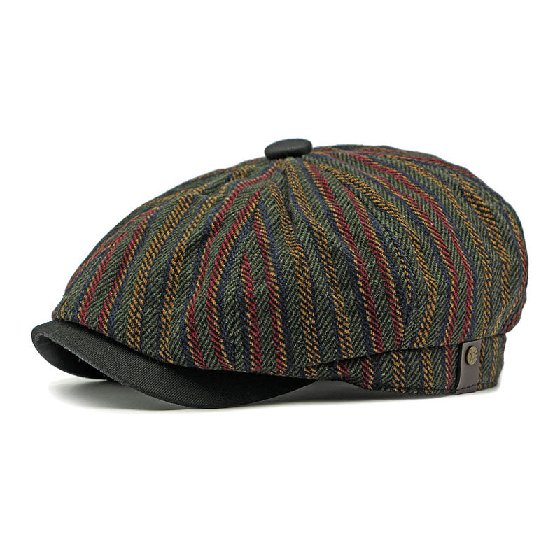 Hommes - Chapeau Newsboy Vintage Rayé - Mélange de coton et de lin - Élégant et Confortable - Style Bohème