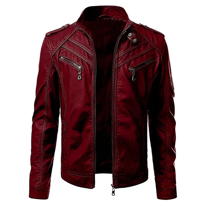 Hommes - Veste de motard élégante - Cuir - Poches multiples - Veste en tendance pour un style audacieux
