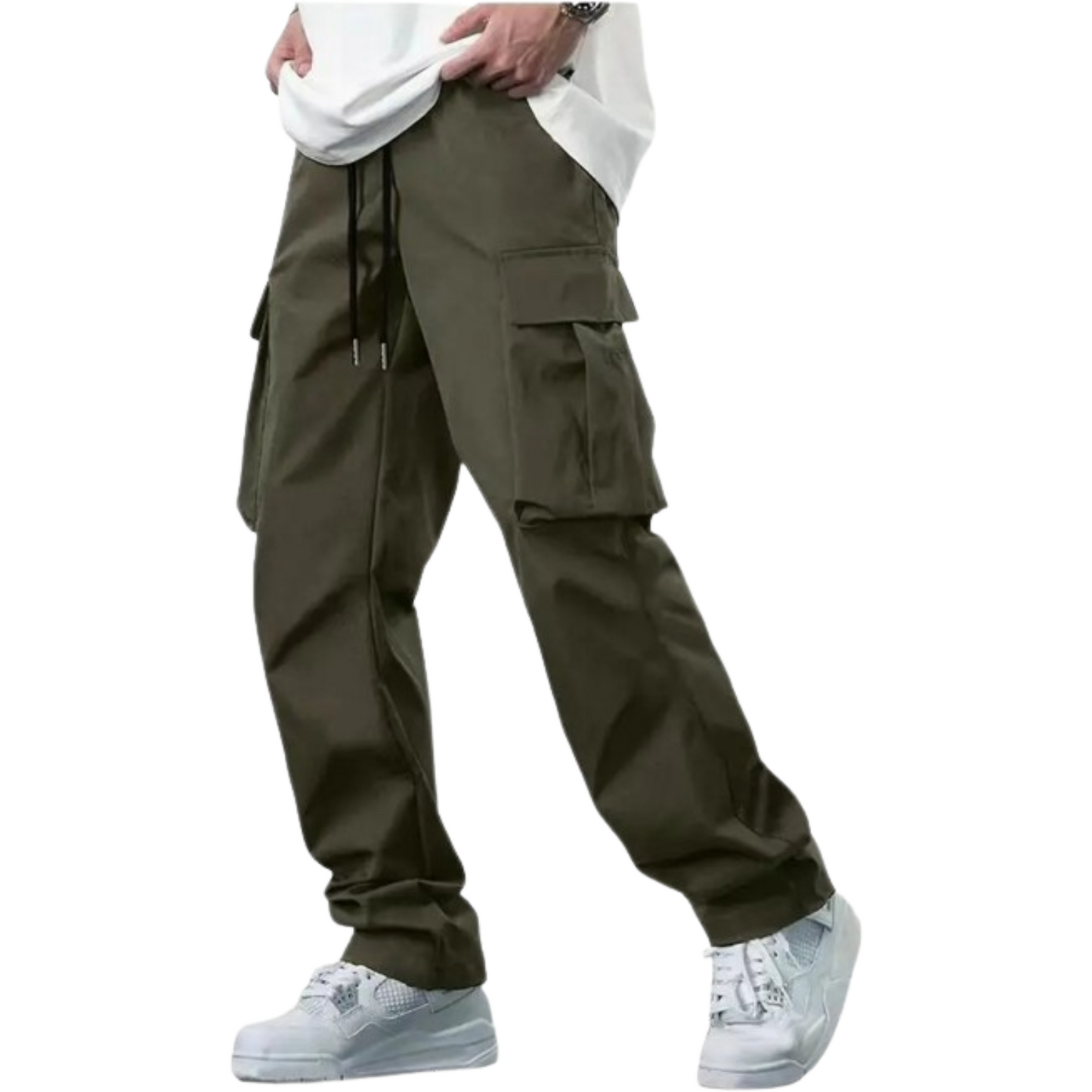 Hommes - Pantalon cargo à taille haute - jambe droite - Confortable et pratique