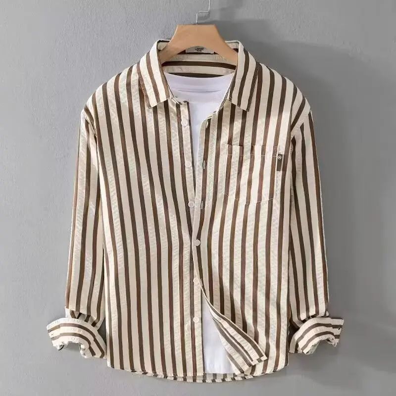 Hommes - Chemise à rayures - Mélange de coton doux - Élégante chemise décontractée pour toutes les occasions