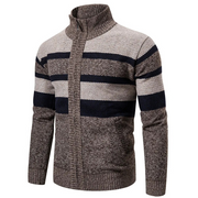 Hommes - Cardigan rayé en maille - Col montant confortable - Vêtement tendance pour un style décontracté