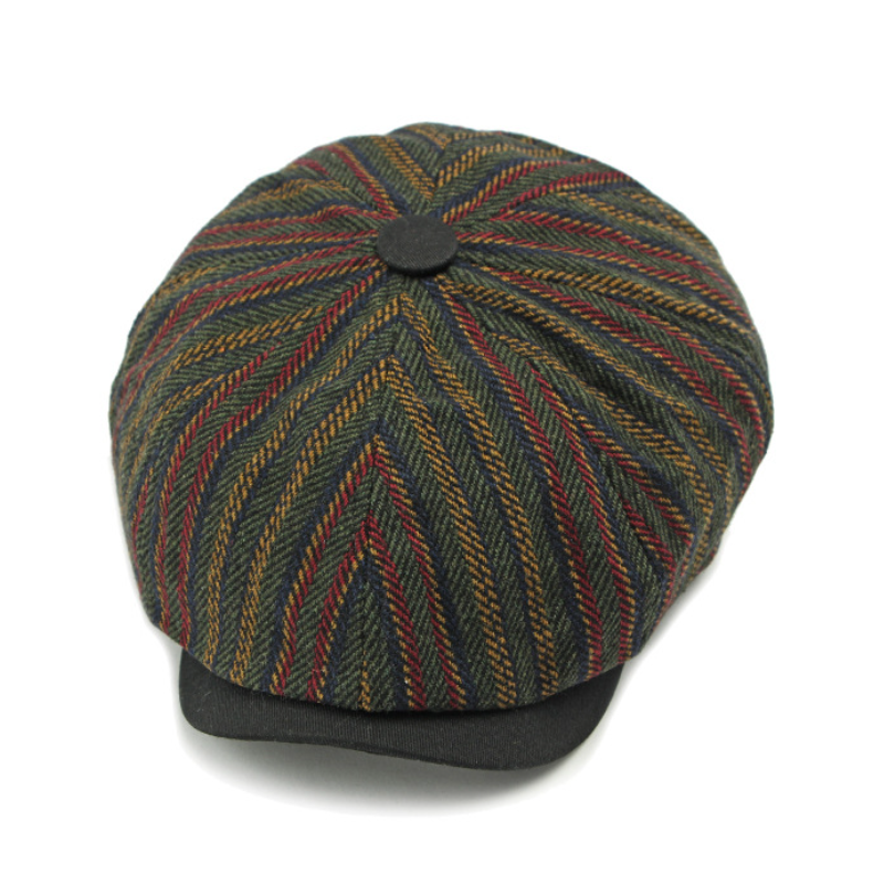 Hommes - Chapeau Newsboy Vintage Rayé - Mélange de coton et de lin - Élégant et Confortable - Style Bohème