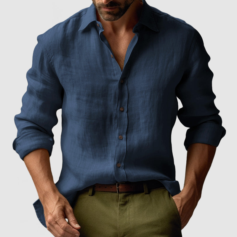 Hommes - Chemise à manches longues - Lin vintage - Élégante tenue décontractée pour toutes les occasions