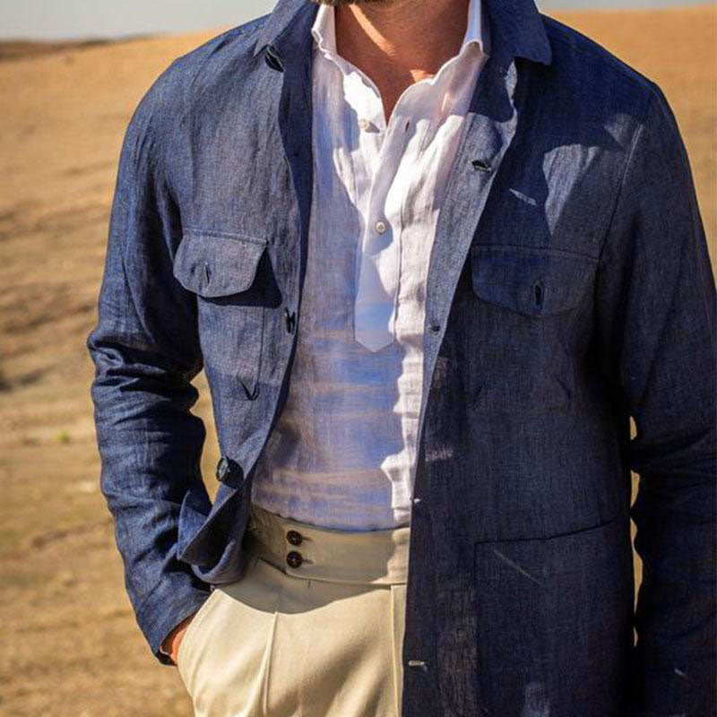 Hommes - Veste décontractée - Lin - Légère et élégante, coupe simple, manches longues - Mode estivale