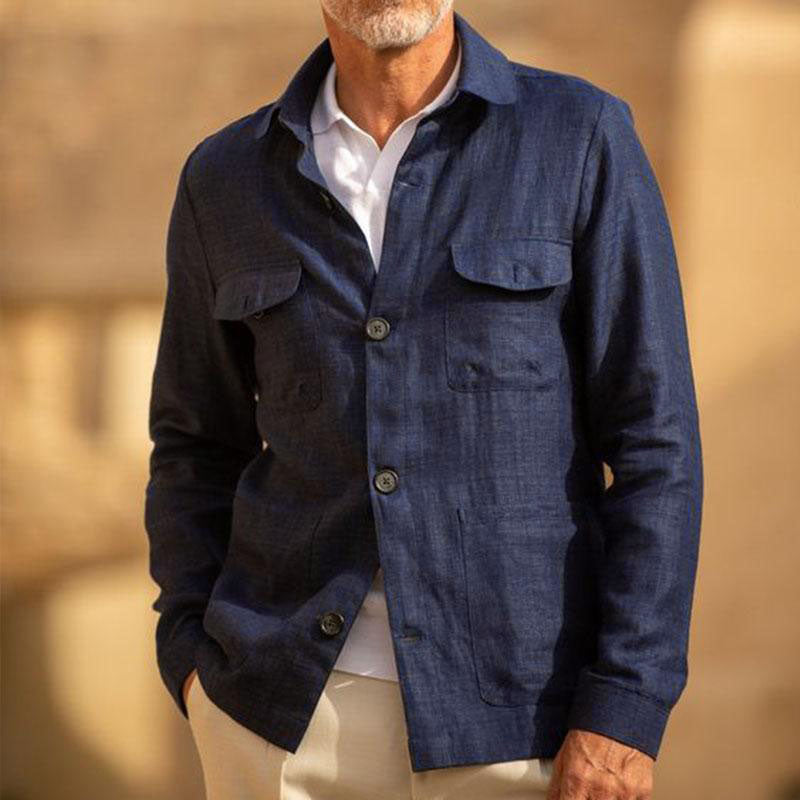 Hommes - Veste décontractée - Lin - Légère et élégante, coupe simple, manches longues - Mode estivale