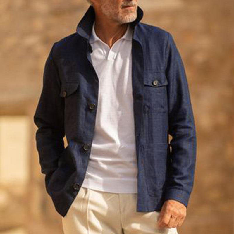Hommes - Veste décontractée - Lin - Légère et élégante, coupe simple, manches longues - Mode estivale