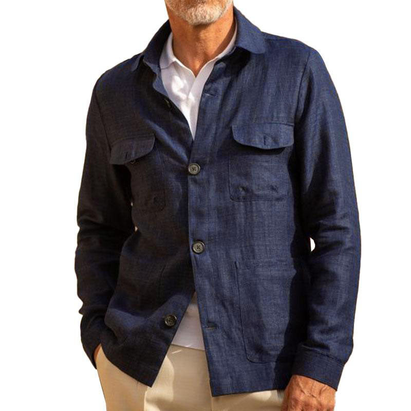 Hommes - Veste décontractée - Lin - Légère et élégante, coupe simple, manches longues - Mode estivale