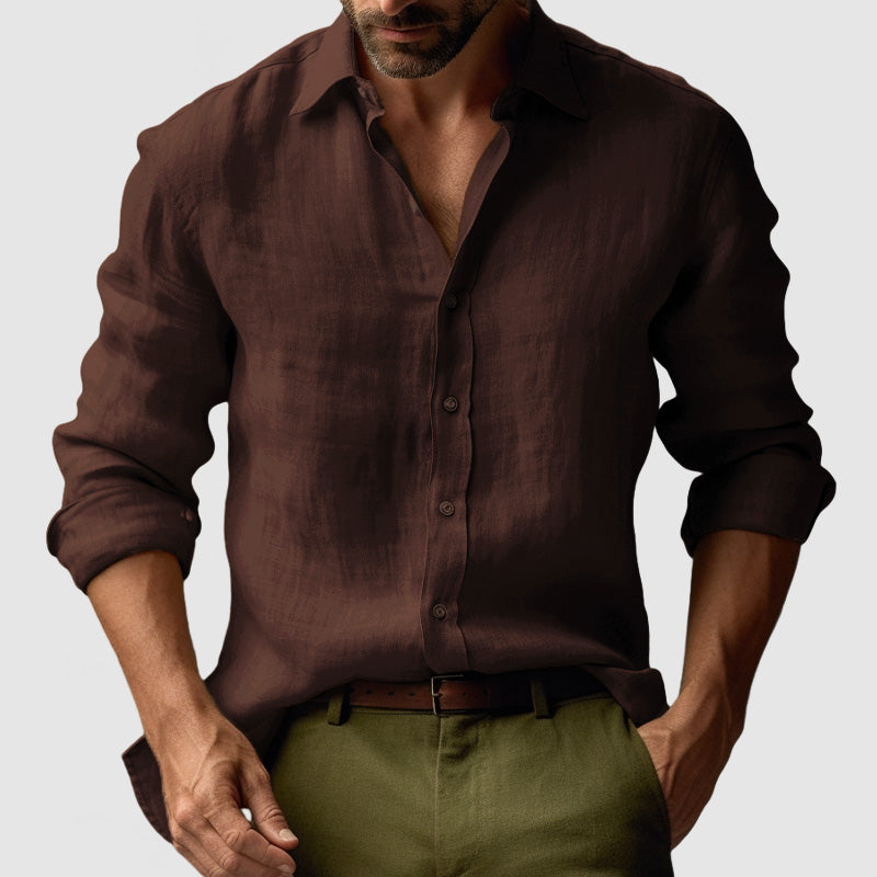 Hommes - Chemise à manches longues - Lin vintage - Élégante tenue décontractée pour toutes les occasions