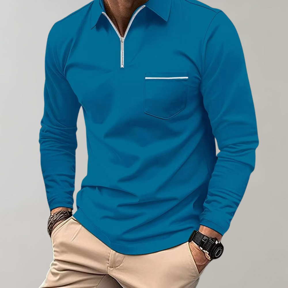 Homme - Polo à Manches Longues - Coton Confortable - Élégance Décontractée pour Toutes Occasions