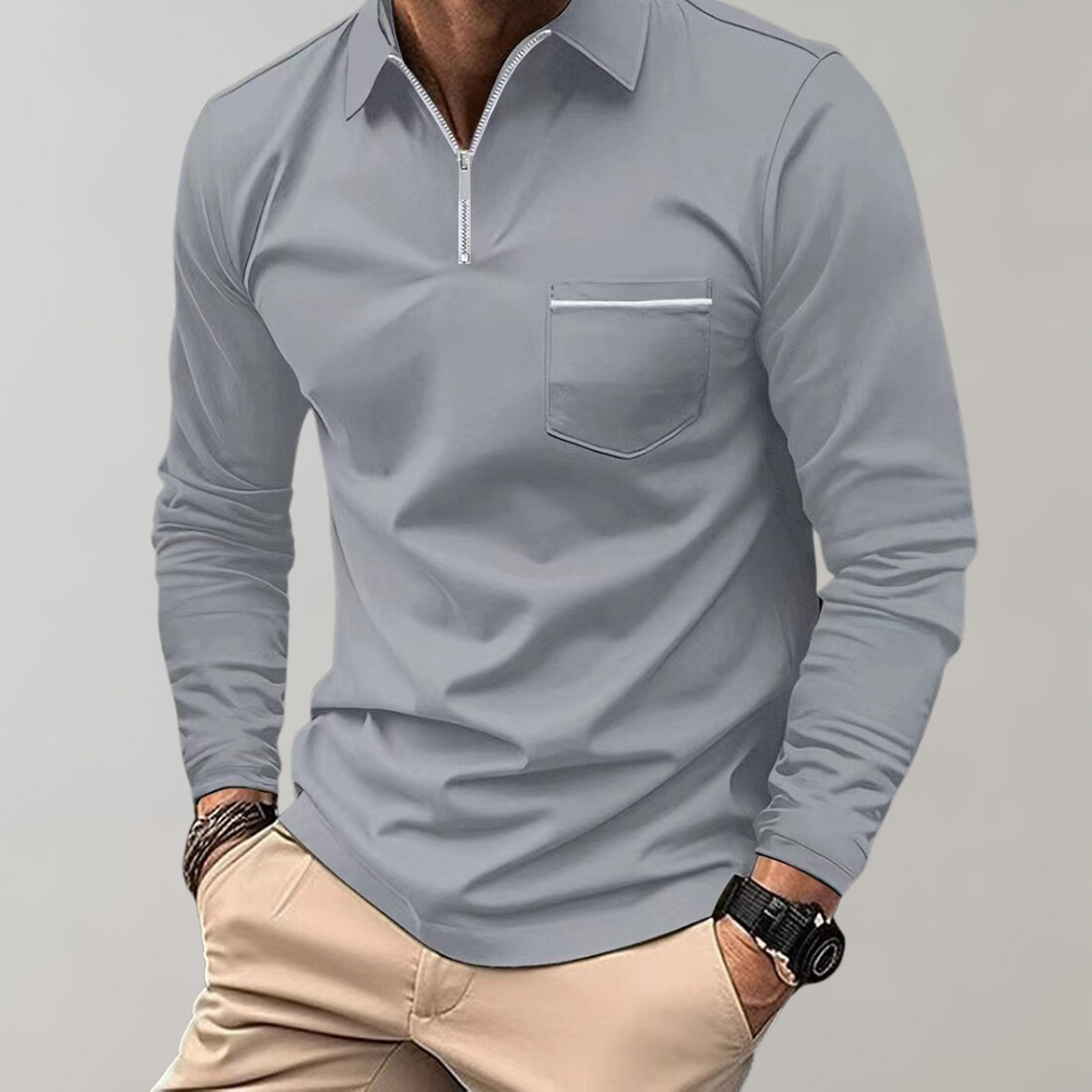 Homme - Polo à Manches Longues - Coton Confortable - Élégance Décontractée pour Toutes Occasions