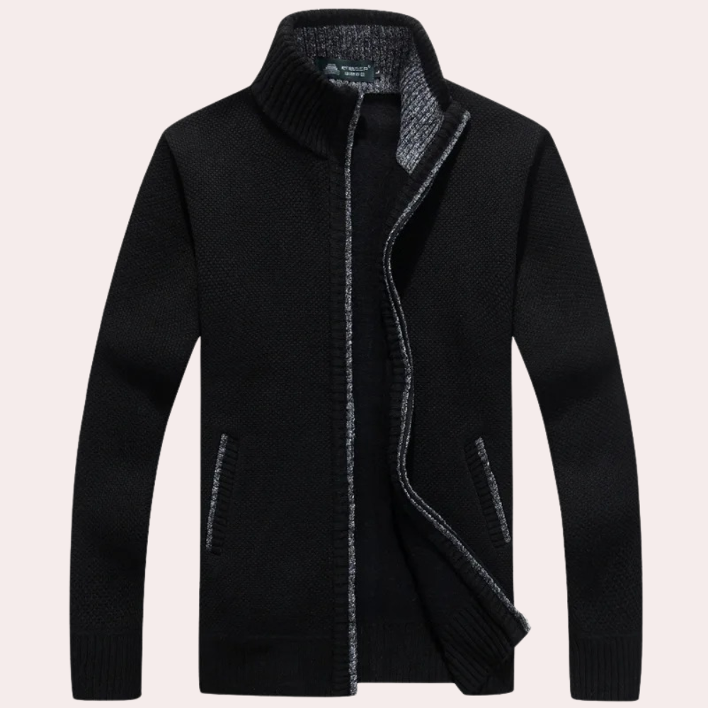 Hommes - Cardigan zippé - Tricot - Doublure en tissu écossais - Cardigan tendance et confortable