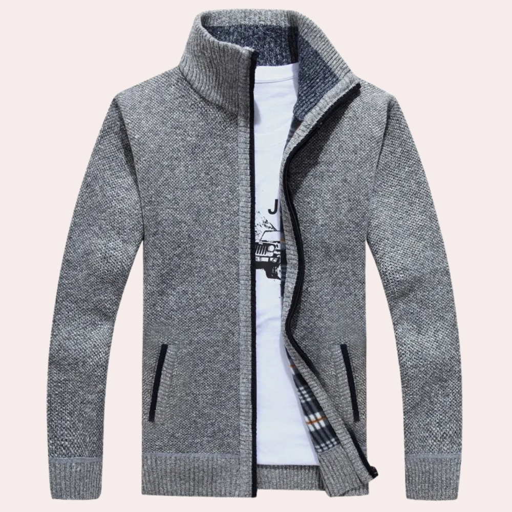 Hommes - Cardigan zippé - Tricot - Doublure en tissu écossais - Cardigan tendance et confortable