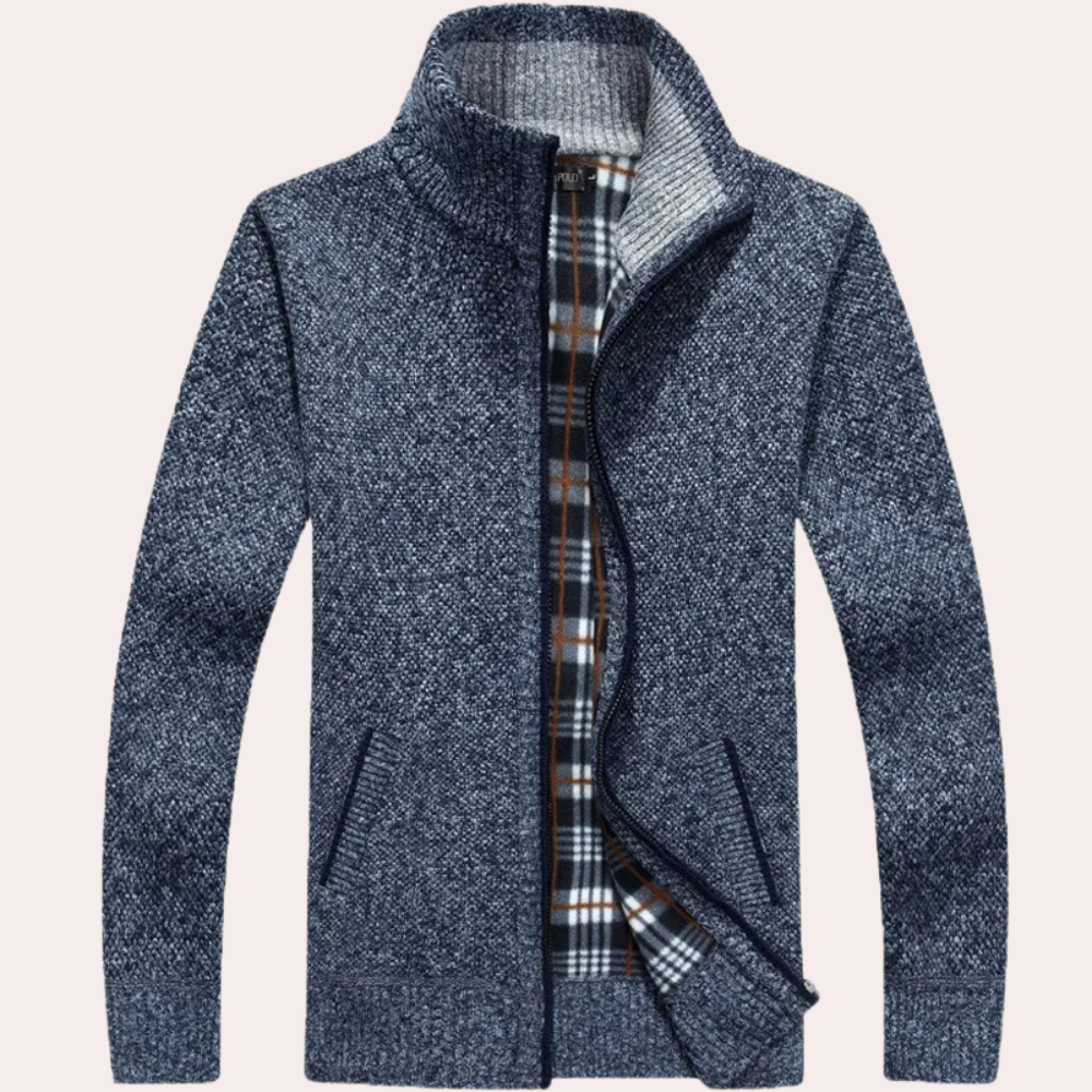 Hommes - Cardigan zippé - Tricot - Doublure en tissu écossais - Cardigan tendance et confortable
