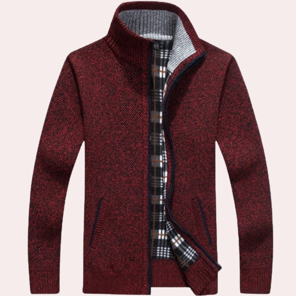 Hommes - Cardigan zippé - Tricot - Doublure en tissu écossais - Cardigan tendance et confortable
