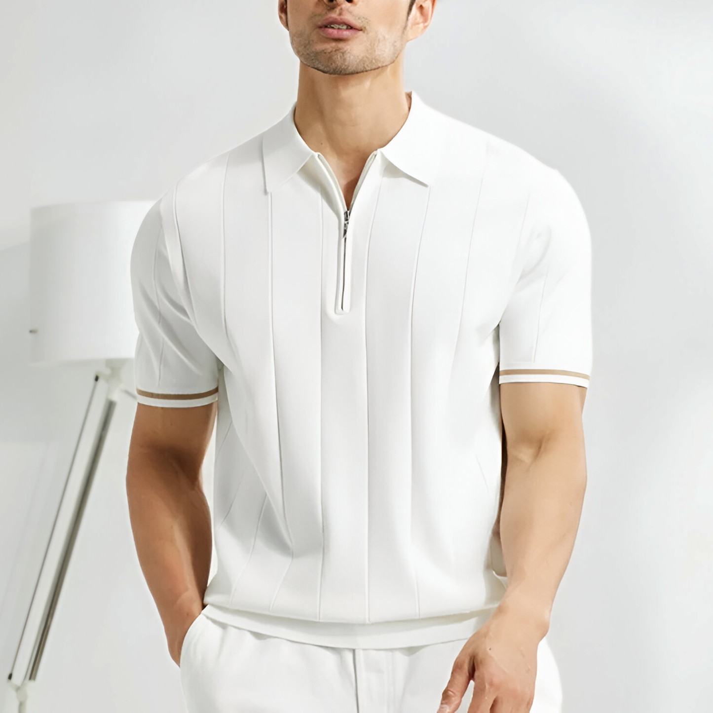 Hommes - Polo zippé confortable - Mélange de coton - Élégance décontractée pour toutes les occasions