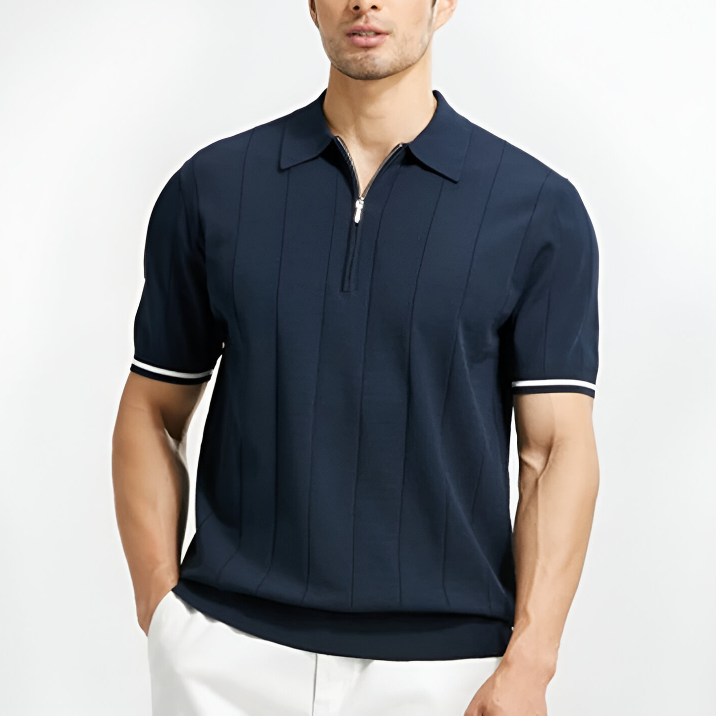 Hommes - Polo zippé confortable - Mélange de coton - Élégance décontractée pour toutes les occasions