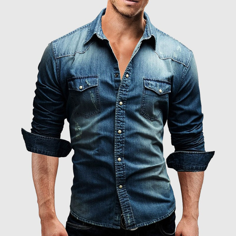 Hommes - Chemise - Jean - Manches longues - Fermeture à boutons - Style décontracté élégant pour toutes les occasions