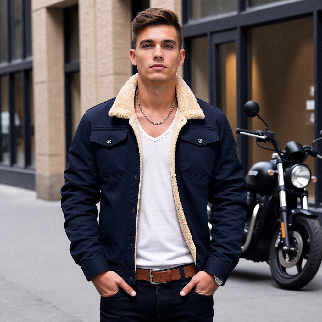 Hommes - Veste bombardier - Denim - Vintage - Idéale pour le printemps et les journées fraîches