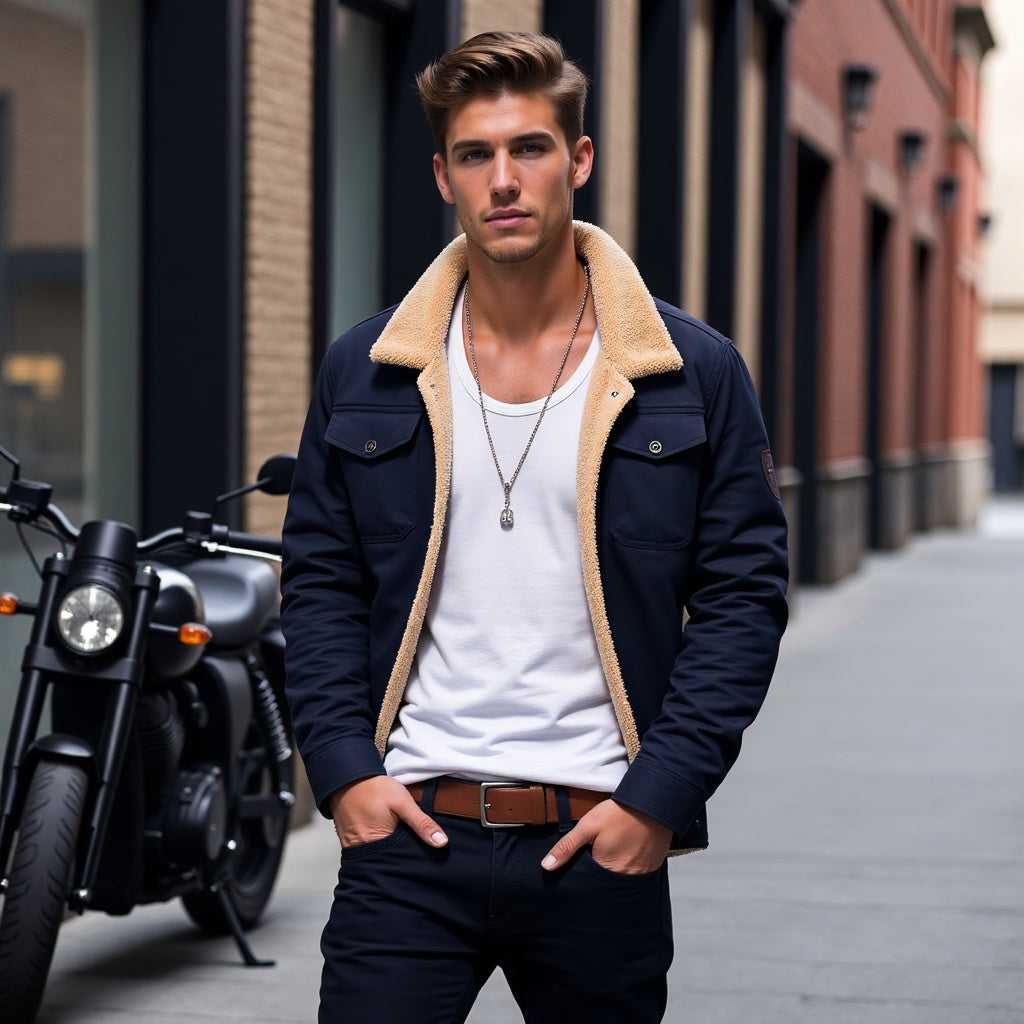 Hommes - Veste bombardier - Denim - Vintage - Idéale pour le printemps et les journées fraîches