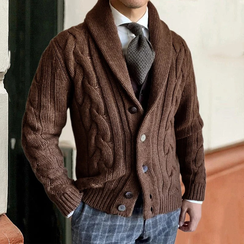 Hommes - Cardigan - Maille torsadée - Col châle avec bouton - Élégance et confort pour toutes les occasions