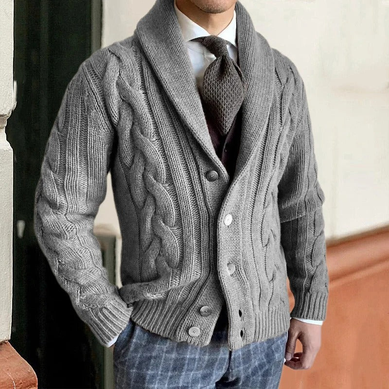 Hommes - Cardigan - Maille torsadée - Col châle avec bouton - Élégance et confort pour toutes les occasions