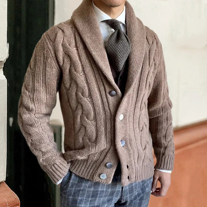 Hommes - Cardigan - Maille torsadée - Col châle avec bouton - Élégance et confort pour toutes les occasions