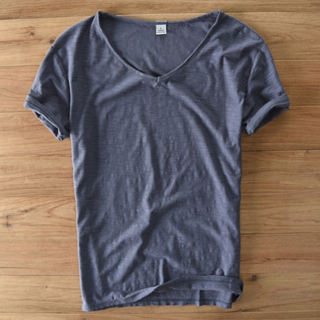 Hommes - Chemise à col en V - Mélange coton-linium - Élégance décontractée pour toutes les occasions