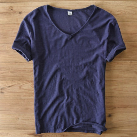 Hommes - Chemise à col en V - Mélange coton-linium - Élégance décontractée pour toutes les occasions
