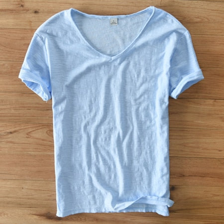 Hommes - Chemise à col en V - Mélange coton-linium - Élégance décontractée pour toutes les occasions