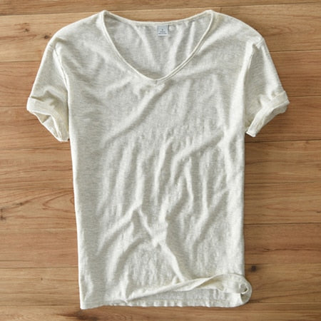 Hommes - Chemise à col en V - Mélange coton-linium - Élégance décontractée pour toutes les occasions