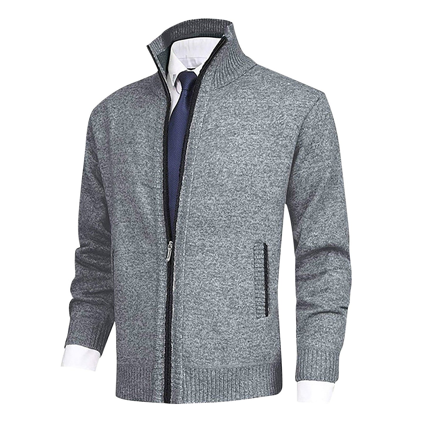 Hommes - Cardigan zippé - Tricot - Col montant et ourlet côtelé - Confort et style pour toutes les occasions