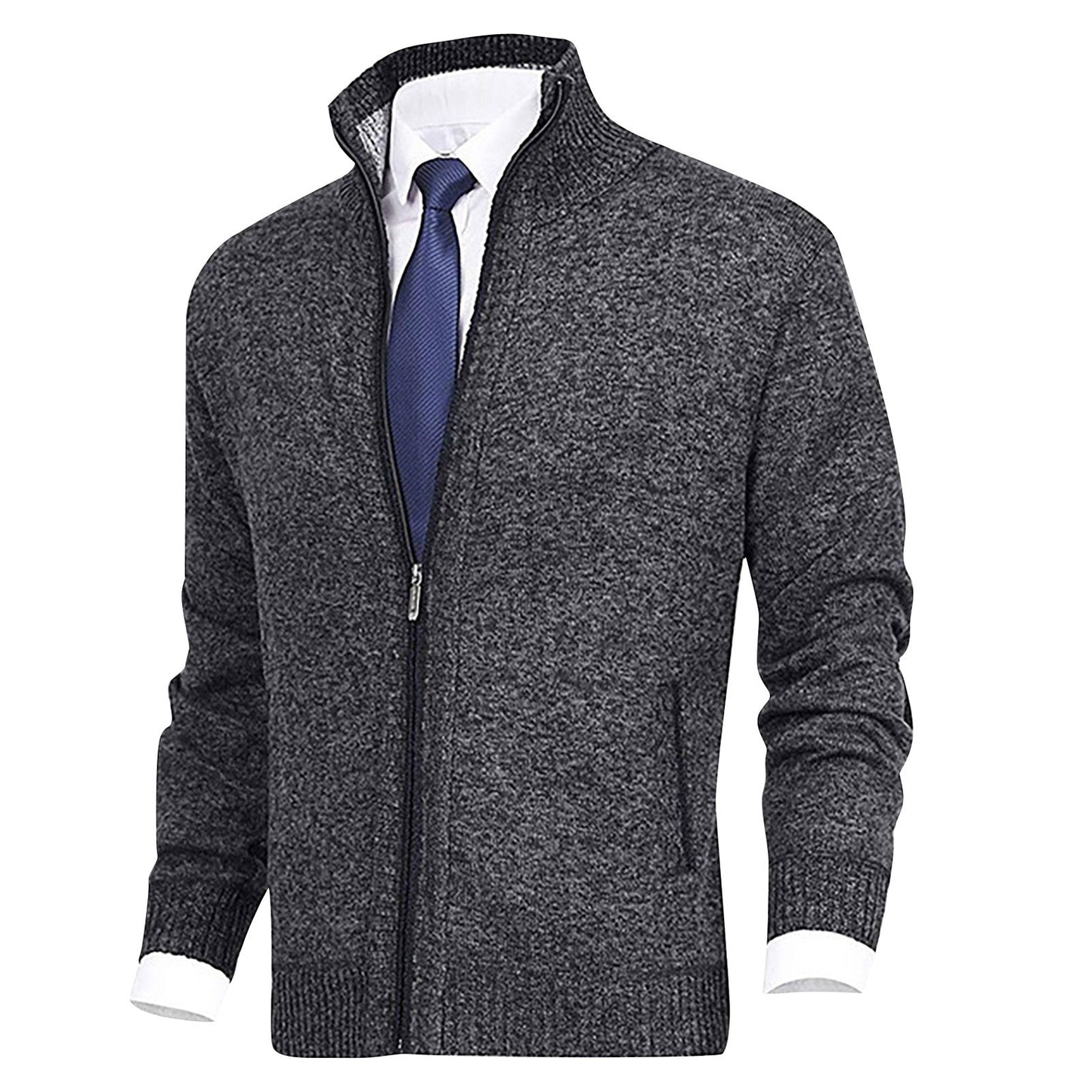 Hommes - Cardigan zippé - Tricot - Col montant et ourlet côtelé - Confort et style pour toutes les occasions
