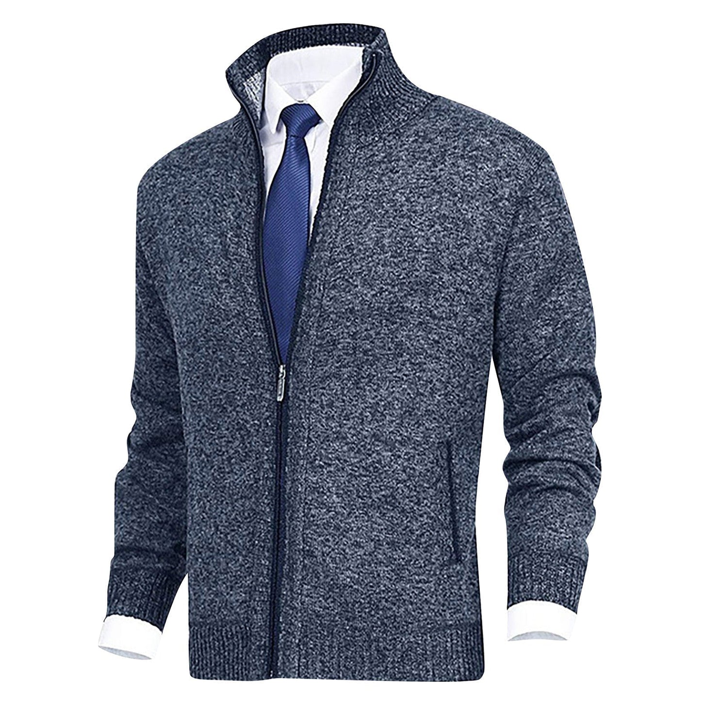 Hommes - Cardigan zippé - Tricot - Col montant et ourlet côtelé - Confort et style pour toutes les occasions