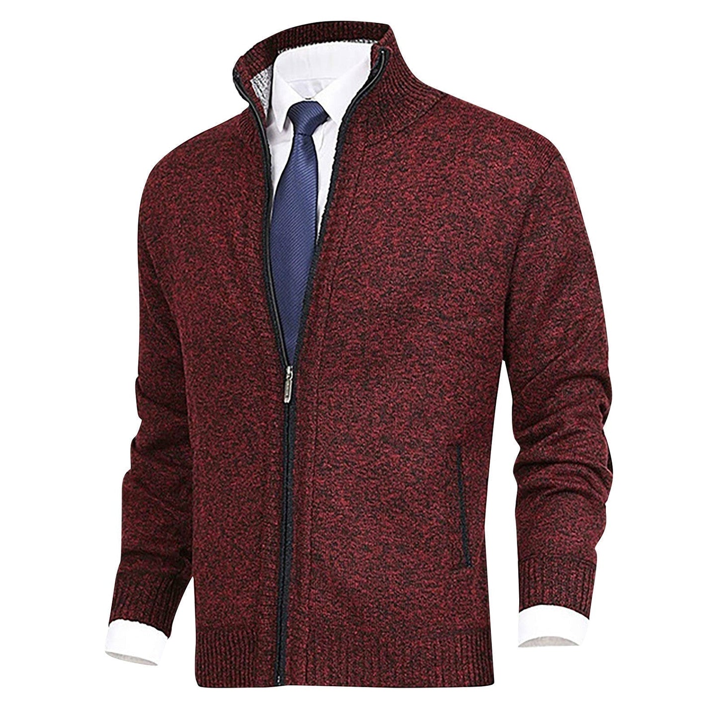 Hommes - Cardigan zippé - Tricot - Col montant et ourlet côtelé - Confort et style pour toutes les occasions