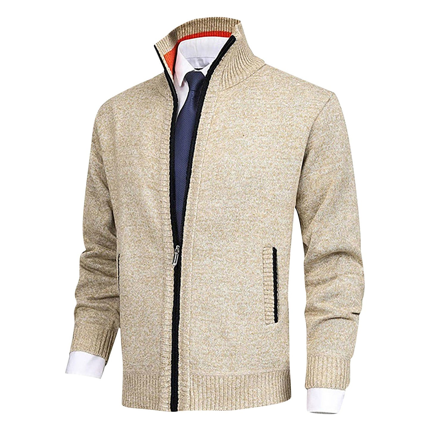 Hommes - Cardigan zippé - Tricot - Col montant et ourlet côtelé - Confort et style pour toutes les occasions