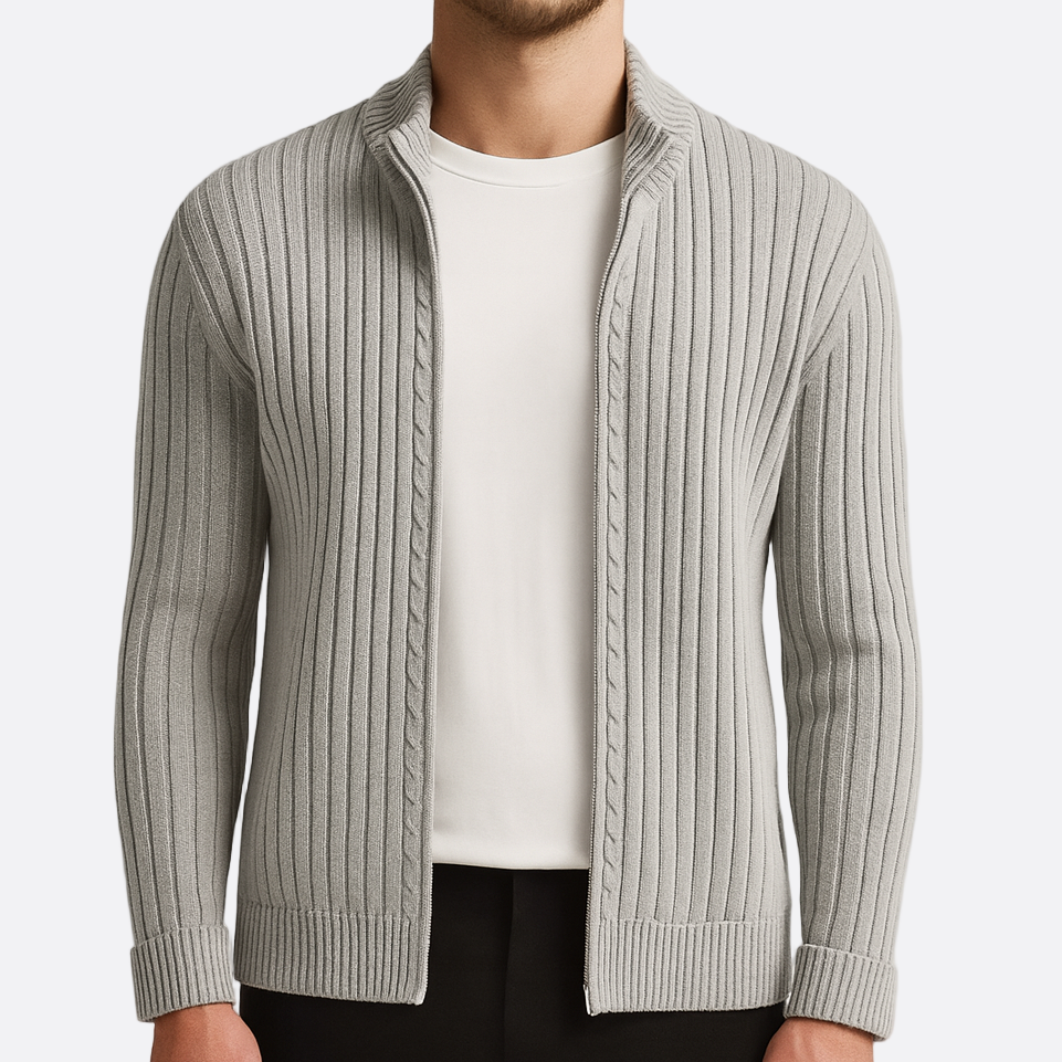 Hommes - Cardigan en tricot côtelé - Maille côtelée - Ouvert sur le devant - Élégance et confort au quotidien